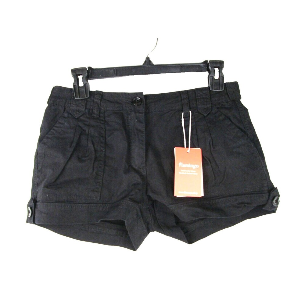 FLAMINGO Shorts Women L Black Very Short Pockets Cotton Poly Blend 30-494